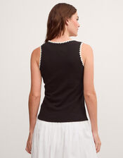 Teri Contrast Stitch Jersey Cami Top, Black (BLACK), large
