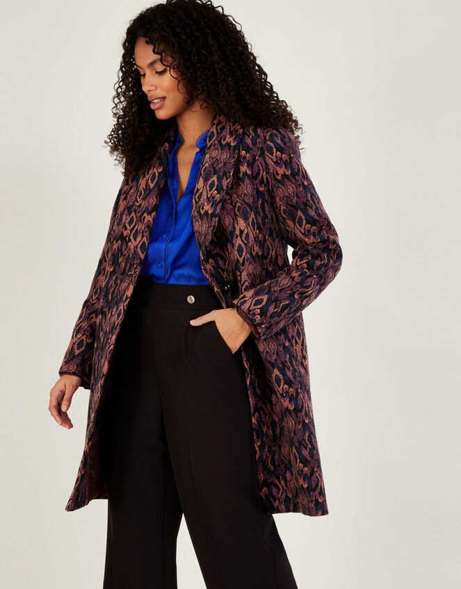 Joannie Metallic Jacquard Artisan Coat, Purple (PURPLE), large