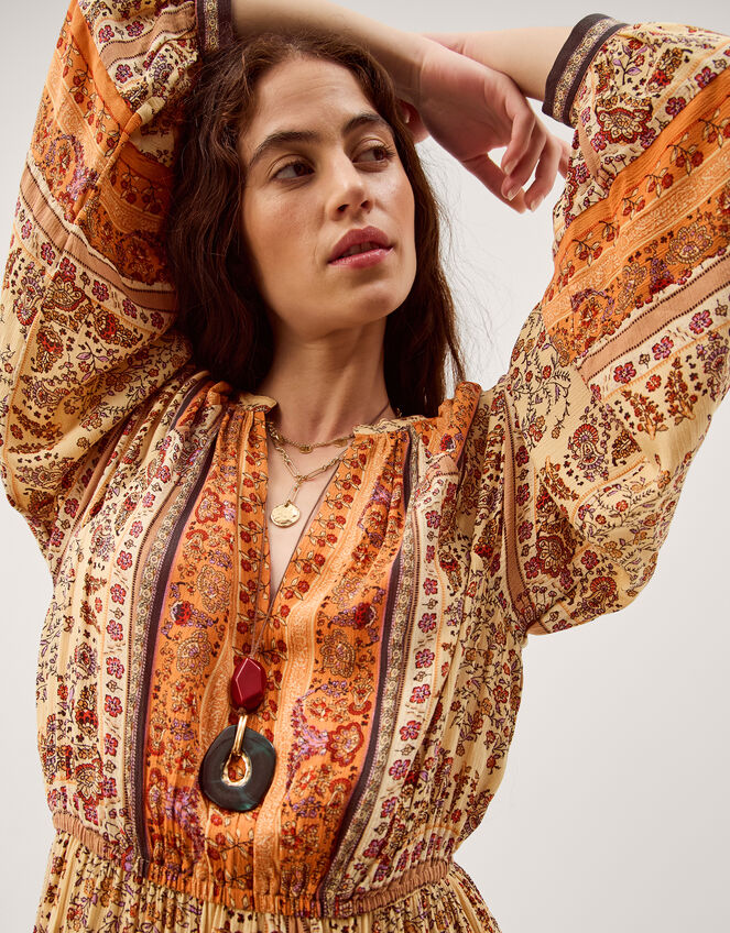 Ines Floral Print Midi Dress, Natural (STONE), large