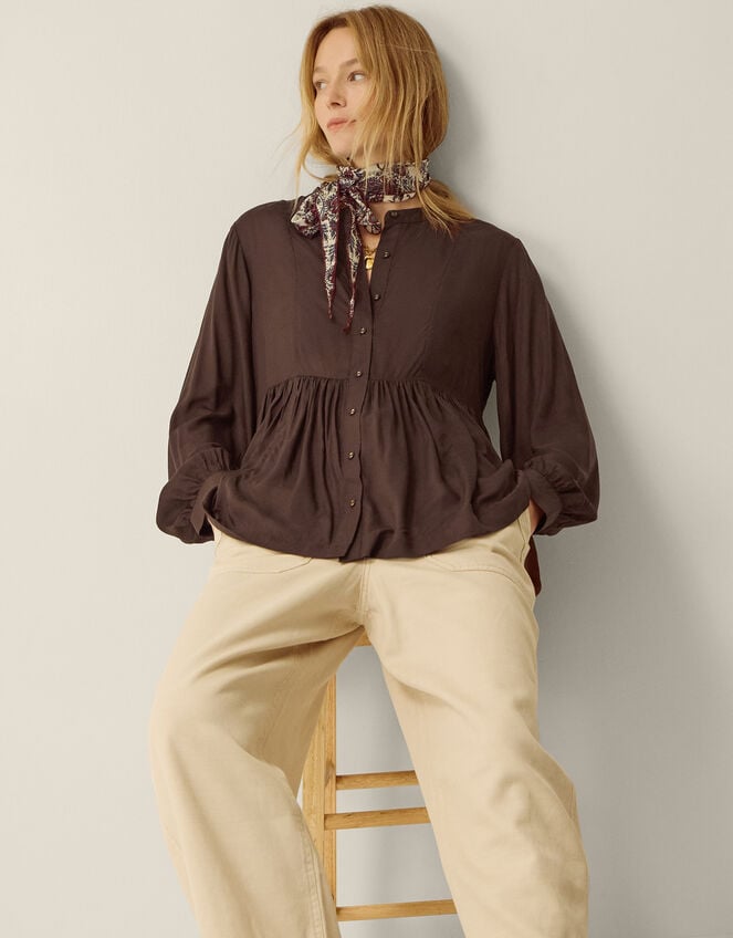 Sandy Relaxed Blouse, Brown (CHOCOLATE), large