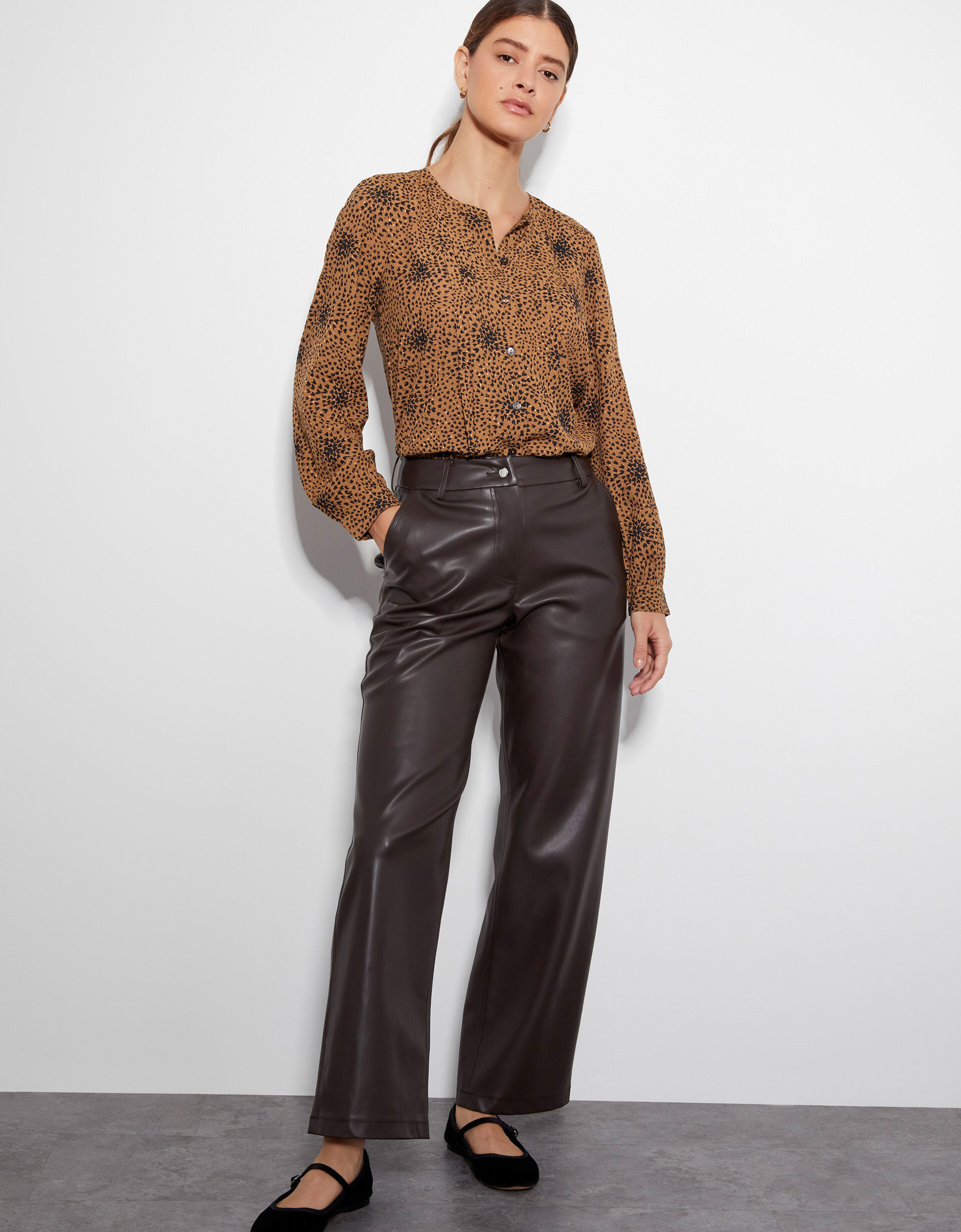 Brown pu trousers discount