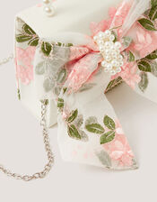 Floral Embroidered Bow Bag, , large