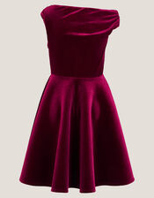 One Shoulder Drape Velvet Party Dess, Red (RED), large