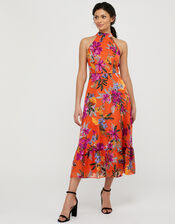 Trixie Burnout Floral Tiered Dress, Orange (ORANGE), large