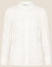 Tracey High Neck Lace Blouse, Ivory (IVORY), large