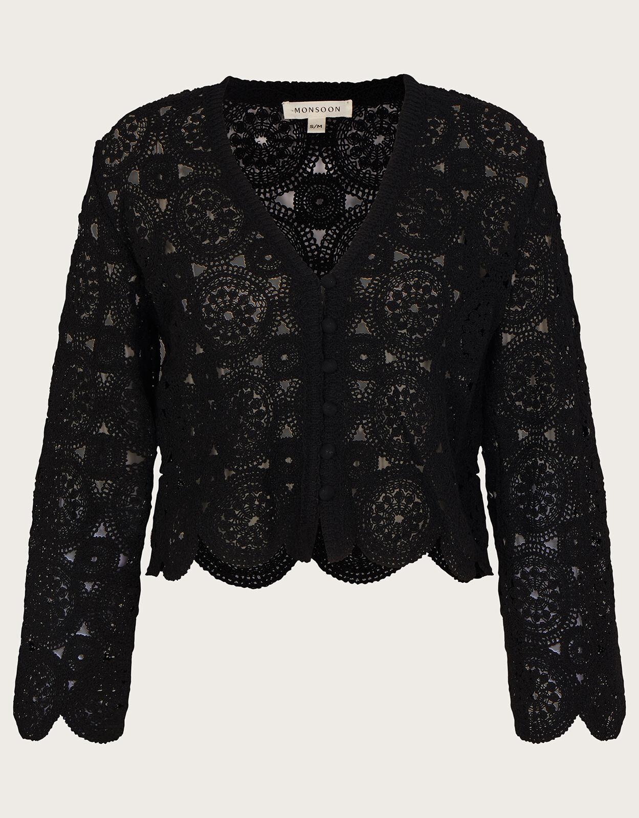 Crochet Crop Cardigan in Sustainable Cotton Black