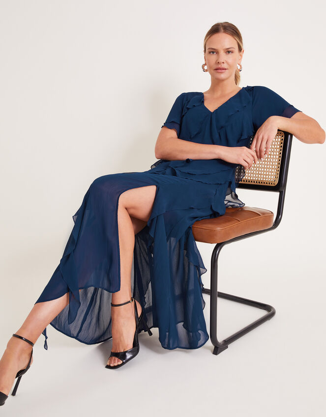 Renata Ruffle Maxi Dress Blue