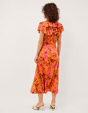 Leila Floral Print Midi Dress, Orange (ORANGE), large