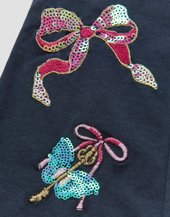 Sequin Bow Embellished Flare Leggings, Blue (NAVY), large