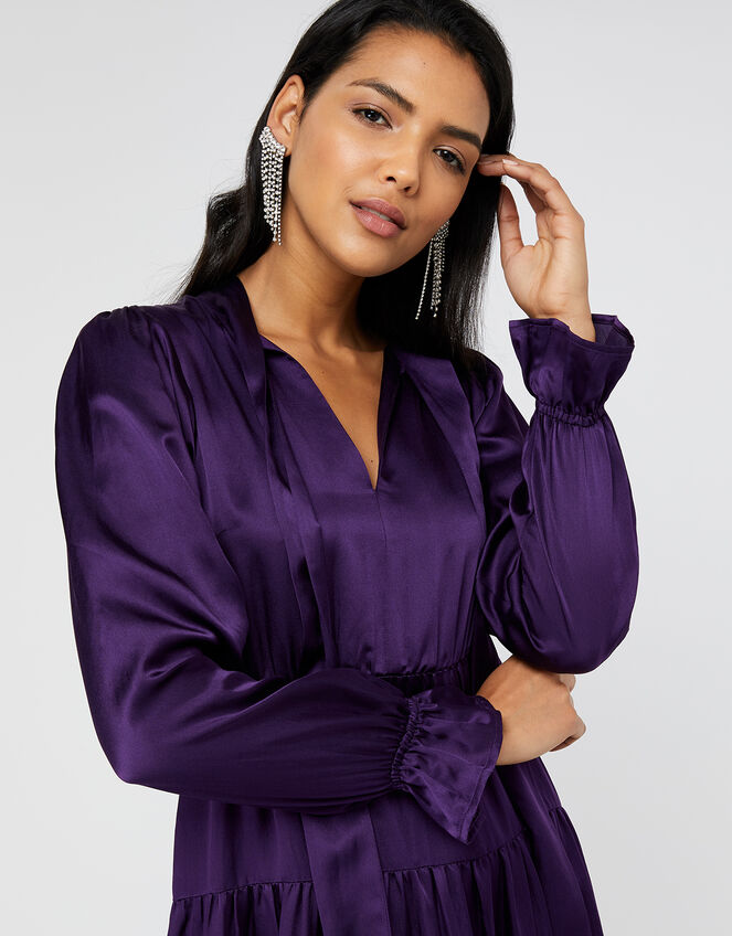 Violet Tiered Midi Dress in Silk Blend, Purple (PURPLE), large