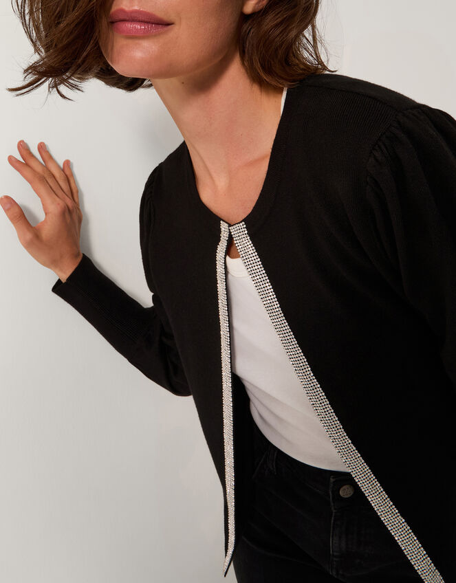 Eden Diamanté Trim Cardigan, Black (BLACK), large
