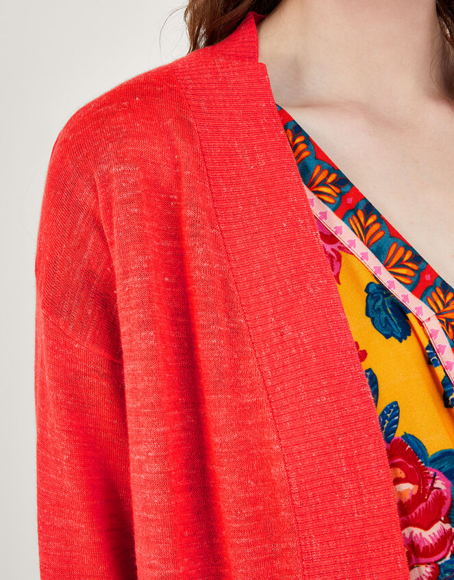 Pocket Cardigan in Linen Blend, Orange (CORAL), large