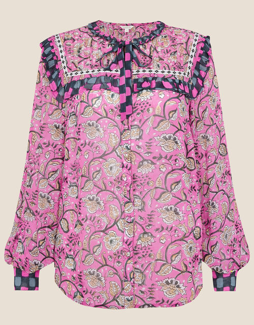Woodblock and Floral Print Blouse Pink | Tops & T-shirts | Monsoon UK.