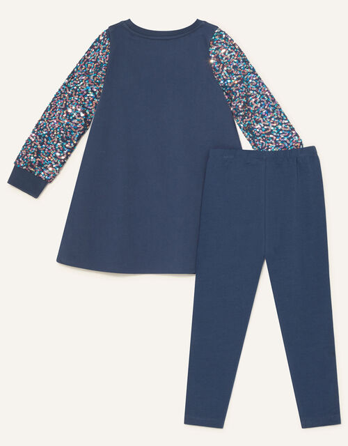 Sequin Sleeve Bow Tunic and Leggings, Blue (NAVY), large
