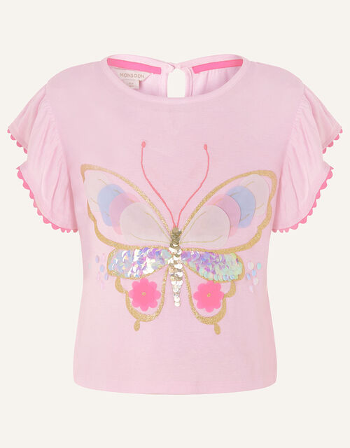 Pink Butterfly Embellished Pleated Shirt & Pants Set