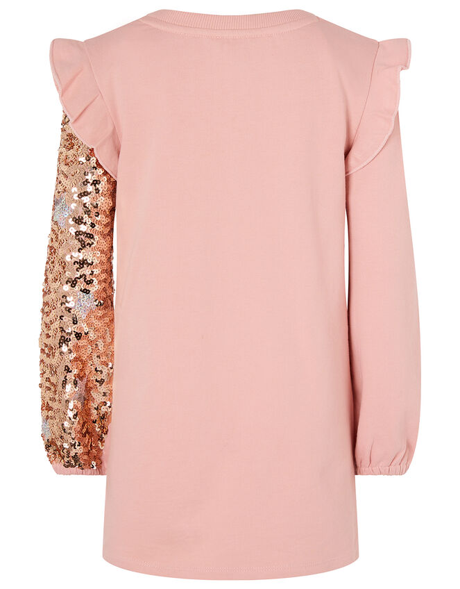 Sequin Unicorn Sweat Dress in Organic Cotton, Pink (PINK), large