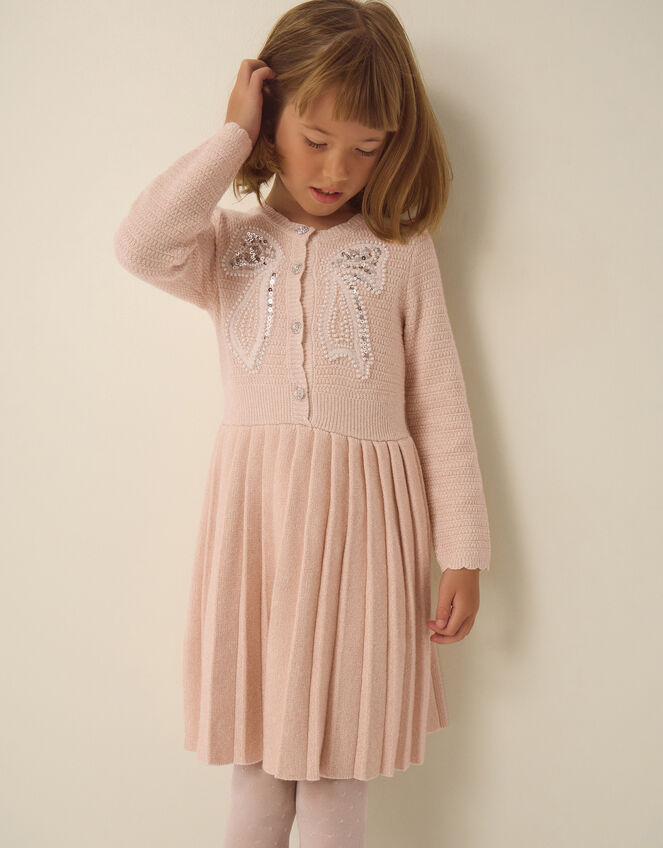 Bow Embellished Knitted Dress, Pink (PINK), large