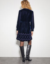 Ivy Embroidered Velvet Mini Dress, Blue (NAVY), large