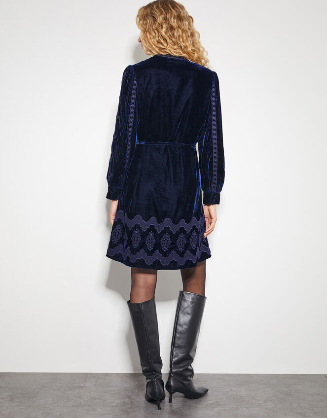 Ivy Embroidered Velvet Mini Dress, Blue (NAVY), large