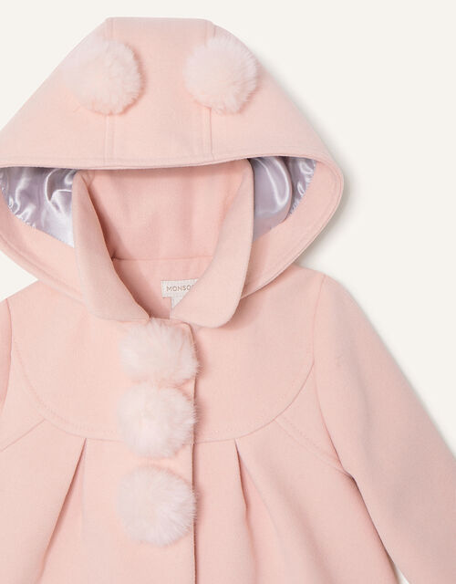 Baby Pom-Pom Coat with Hood, Pink (PALE PINK), large