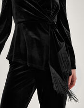 Flossie Velvet Fringe Wrap Top, Black (BLACK), large