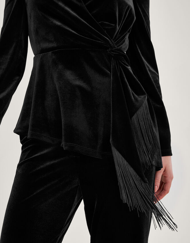 Flossie Velvet Fringe Wrap Top, Black (BLACK), large