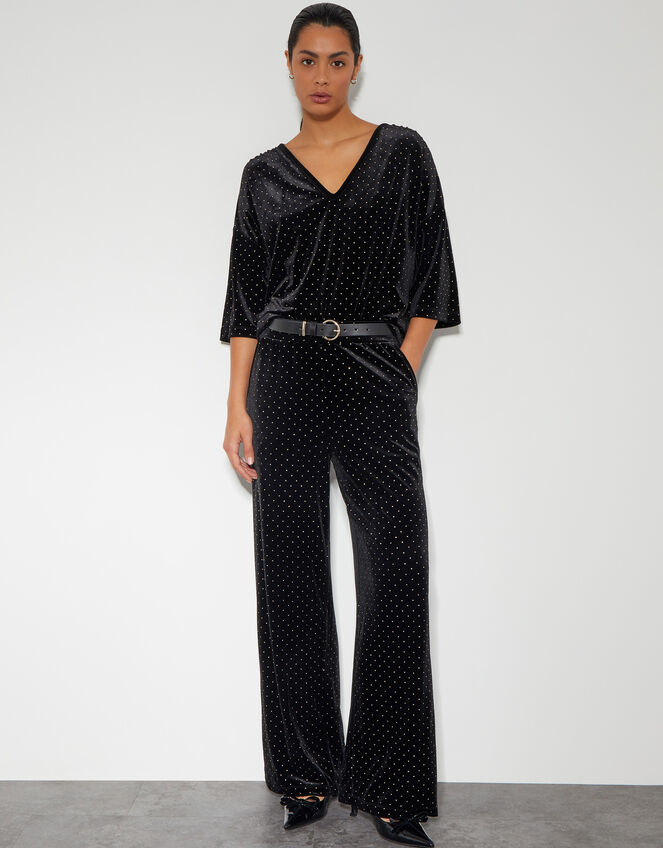 Nala Spot Velvet V-Neck Top, Black (BLACK), large