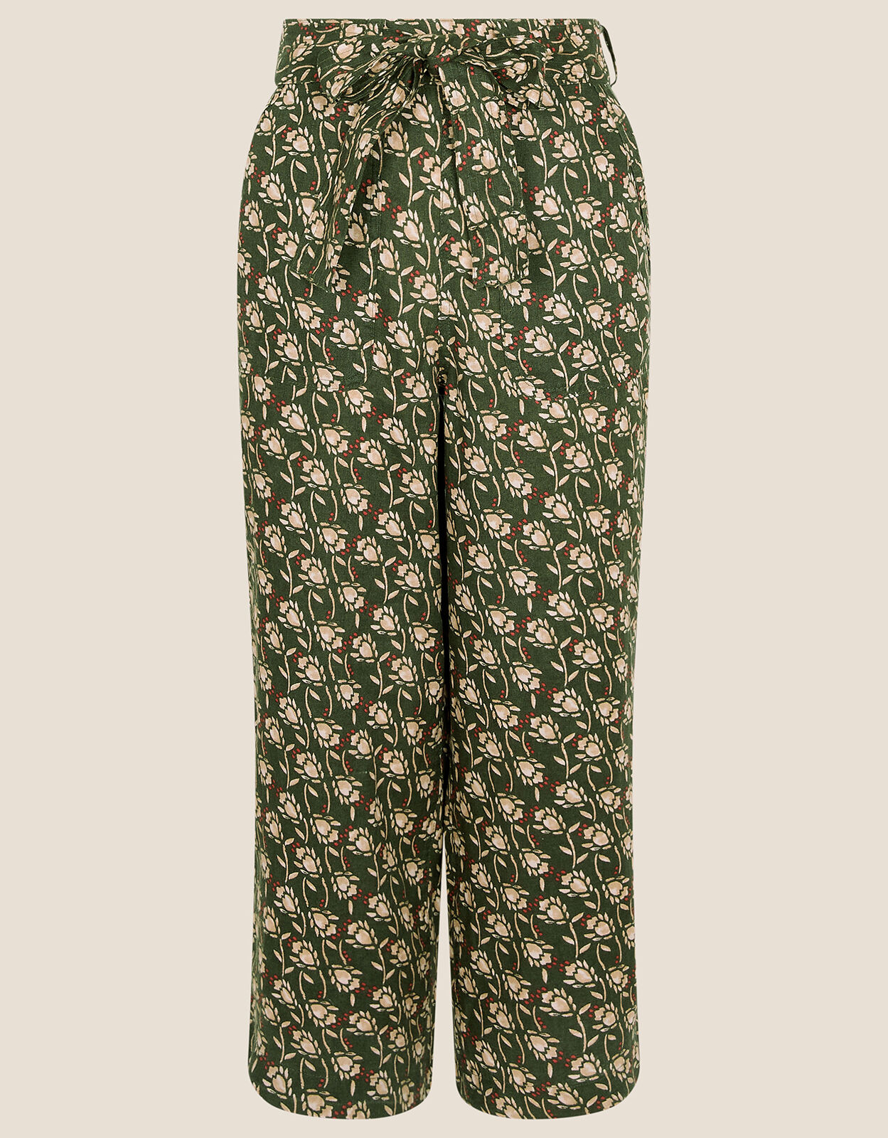 brown linen cropped trousers
