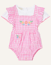 Newborn Floral Gingham Romper Set, Pink (PINK), large