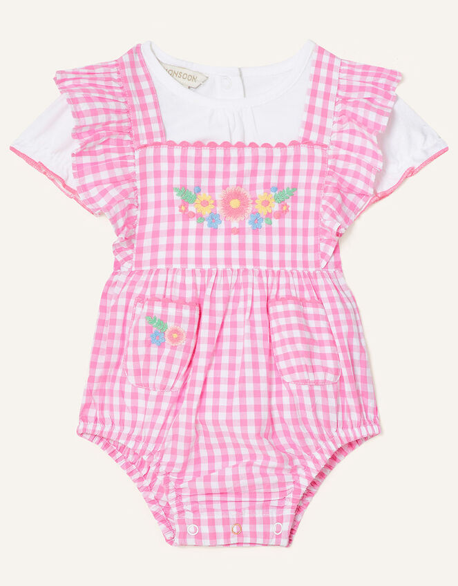 Newborn Floral Gingham Romper Set, Pink (PINK), large