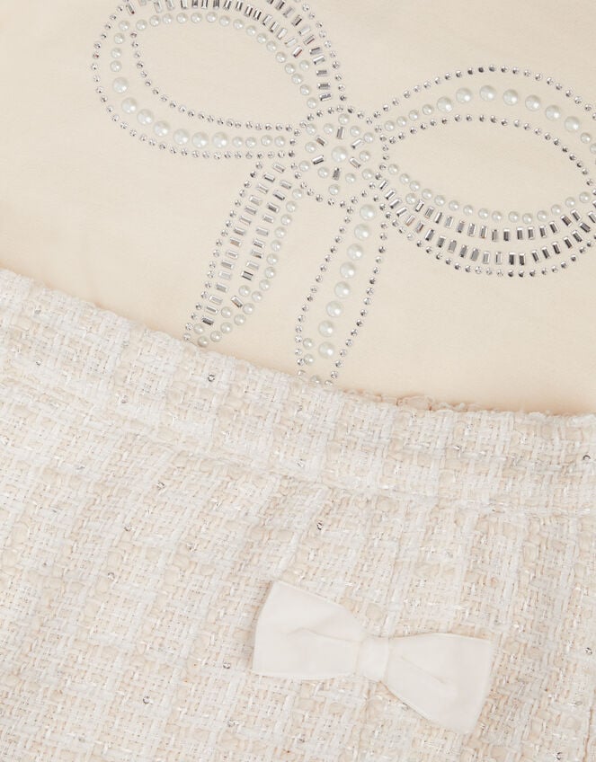 Embellished Bow Top & Tweed Skort Set, Ivory (IVORY), large