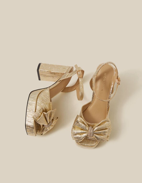 Iona Bow Platform Heels, Gold (GOLD), large