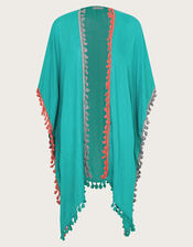 Contrast Tassel Beach Cover-Up, Blue (TURQUOISE), large