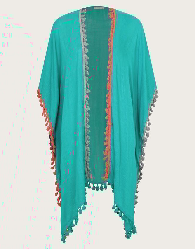 Contrast Tassel Beach Cover-Up, Blue (TURQUOISE), large