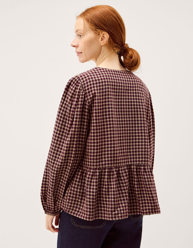 Agatha Flannel Print Tie Front Top, Red (CHERRY), large