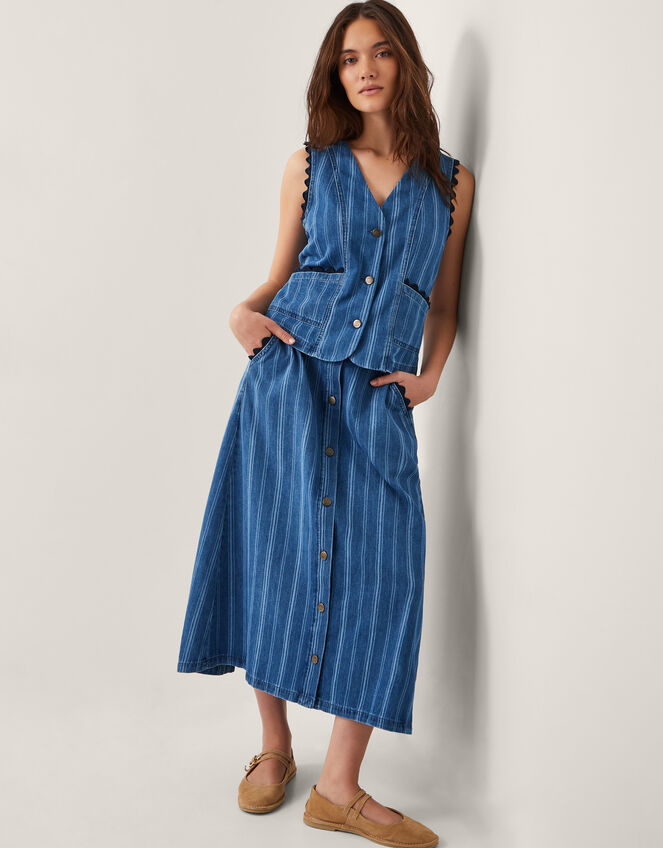 Ottilie Denim Stripe Waistcoat, Blue (DENIM BLUE), large