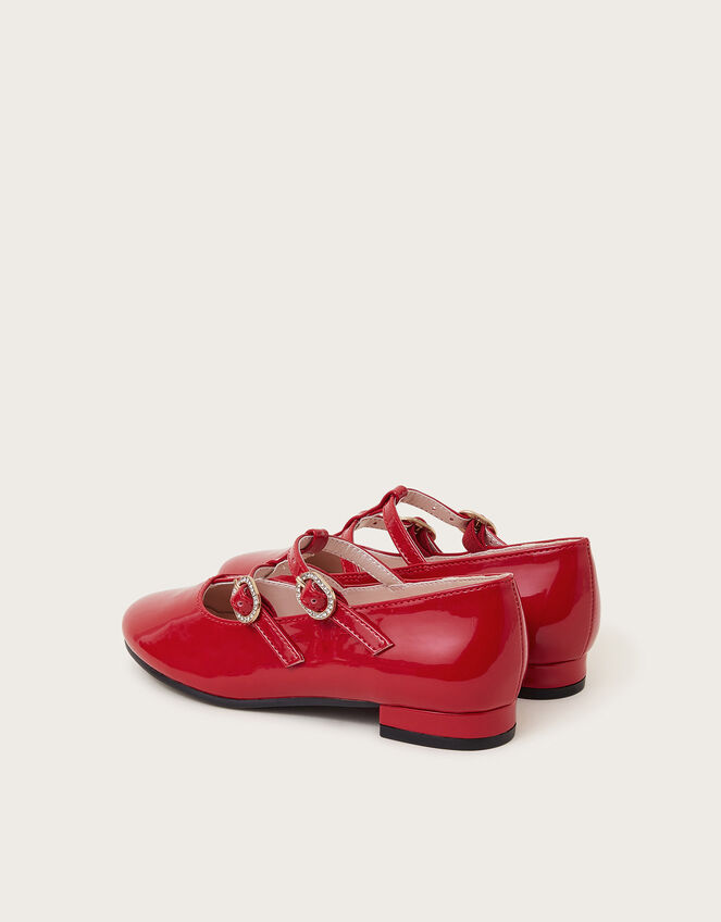 Patent Faux Leather Two-Strap Flats, Red (RED), large