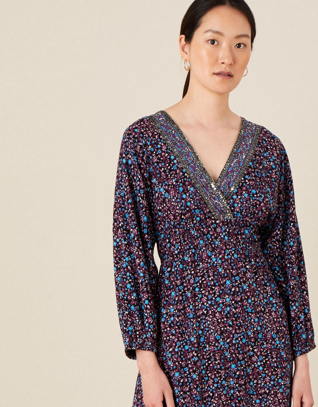 Monsoon Delilah Dolman Embroidered Dress Navy | Outlet | Women | Size: S | Blue