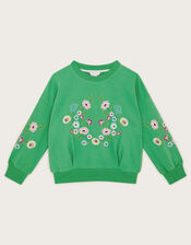 Floral Embroidered Sweatshirt, Green (GREEN), large