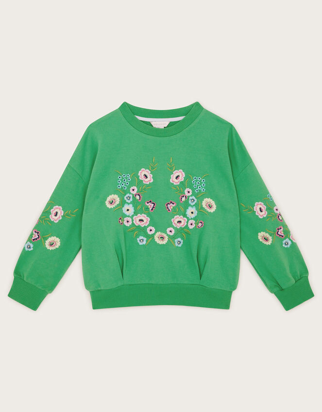 Floral Embroidered Sweatshirt, Green (GREEN), large