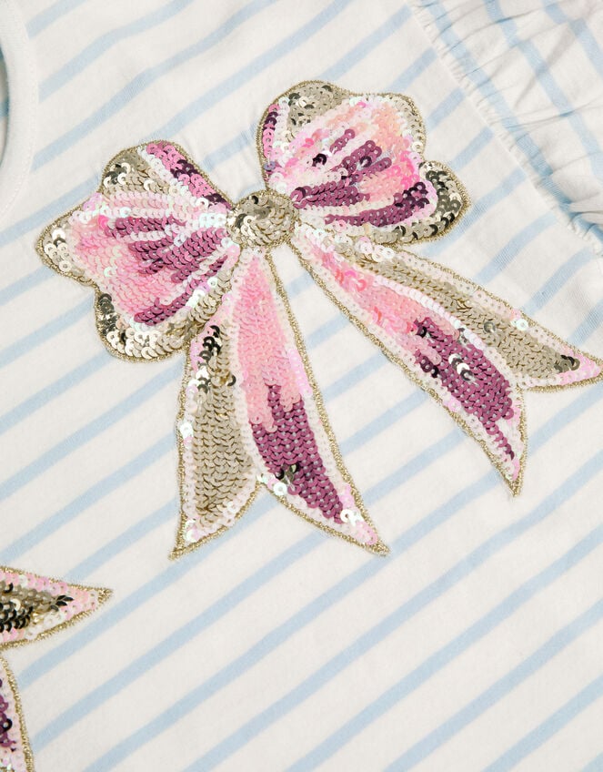 Sequin Bow Stripe T-Shirt, Ivory (IVORY), large