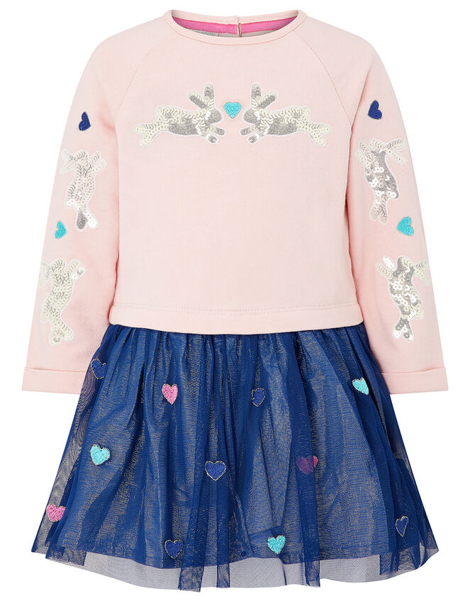 Baby Sequin Bunny Disco Dress in Pure Cotton, Pink (PINK), large