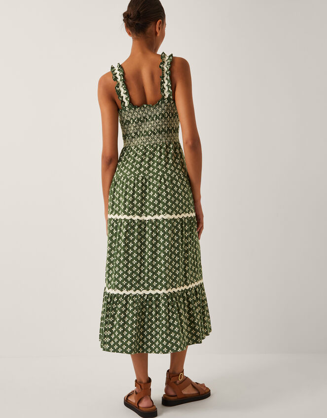 Daisy Geometric Print Jersey Midi Dress, Green (KHAKI), large