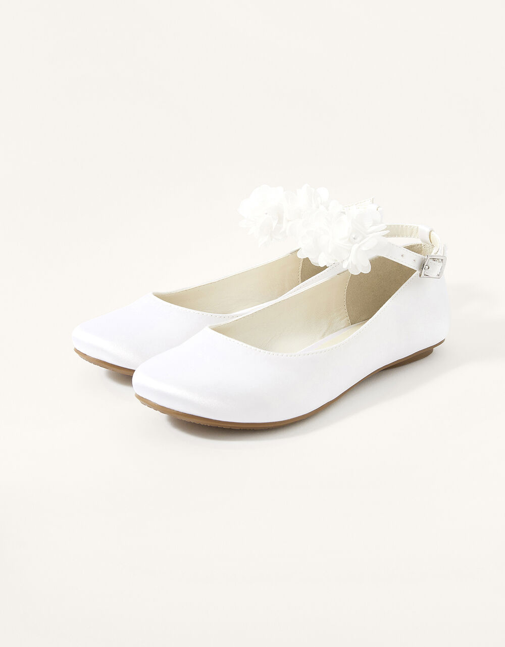 Children Children's Shoes & Sandals | Satin Flower Ankle Ballerina Flats White - WJ42295