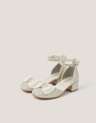 Bow Glitter Chunky Heels, Ivory (IVORY), large