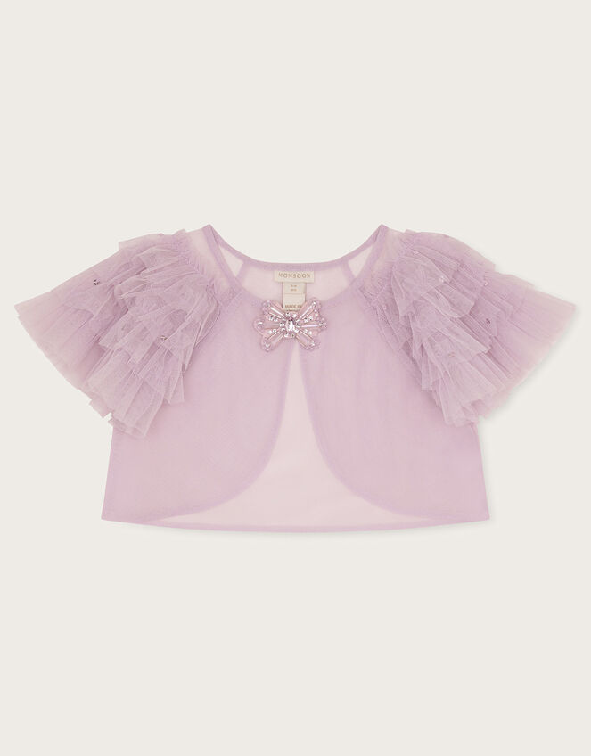 Isabella Crop Ruffle Sleeve Tulle Jacket, Purple (LILAC), large