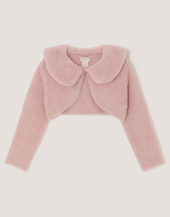 Baby Detachable Collar Fuzzy Cardigan, Pink (DUSKY PINK), large