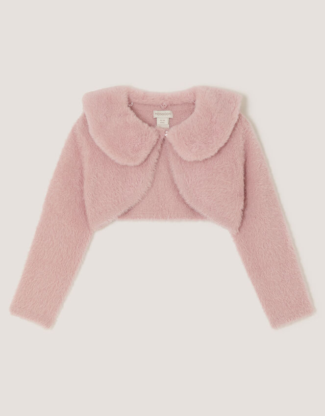 Baby Detachable Collar Fuzzy Cardigan, Pink (DUSKY PINK), large