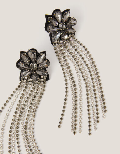 Flower Gem Tassel Drop Earrings, , large