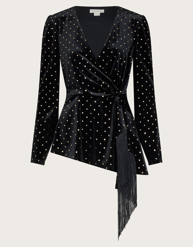 Fable V-Neck Spot Velvet Top, Black (BLACK), large